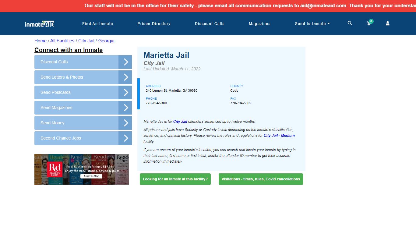 Marietta Jail | Inmate Locator